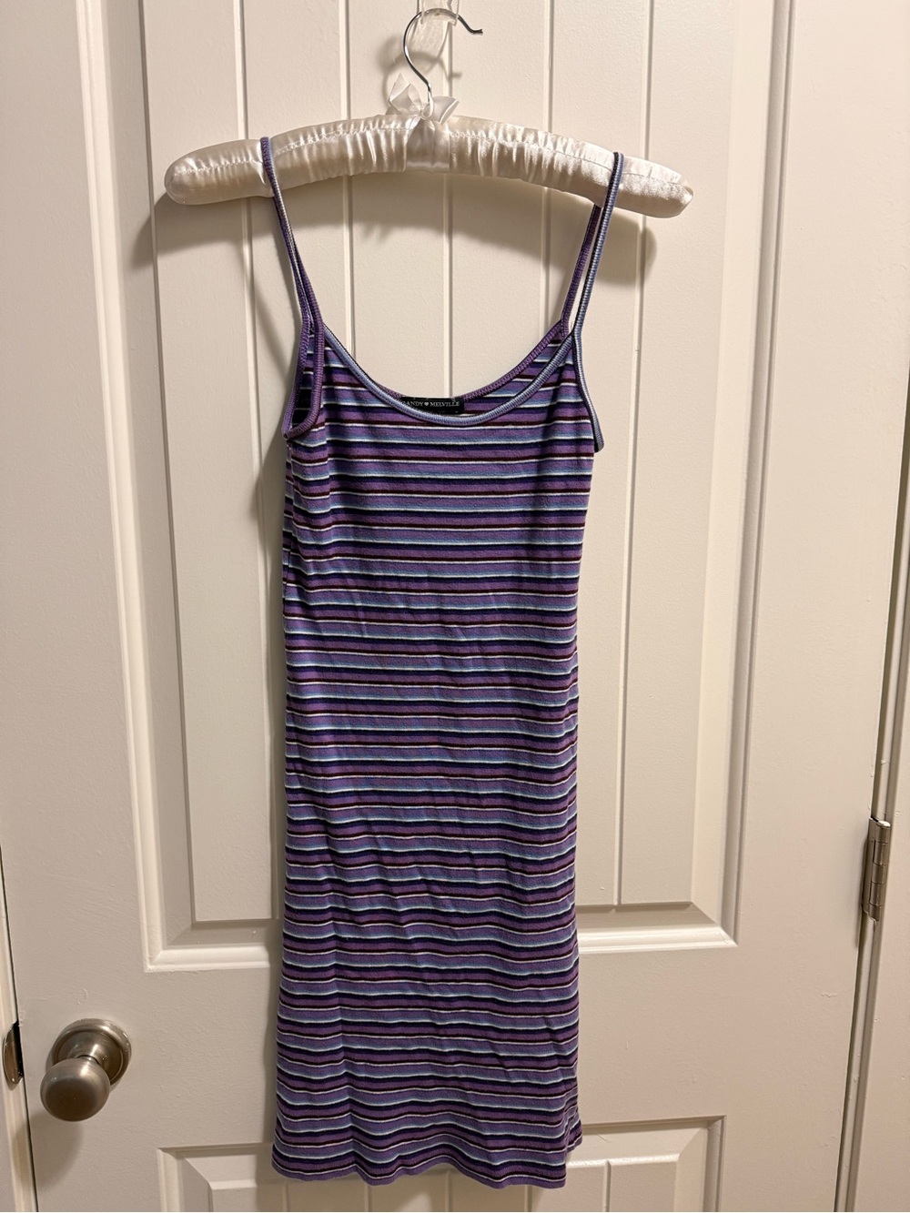 Brandy Melville Purple Striped Spaghetti Strap Dress